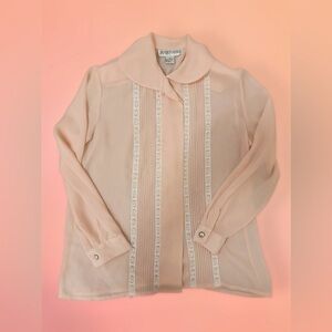 Vintage 80s Josephine Blush Pink Long-Sleeve Blouse w/ Peter Pan Collar - XL